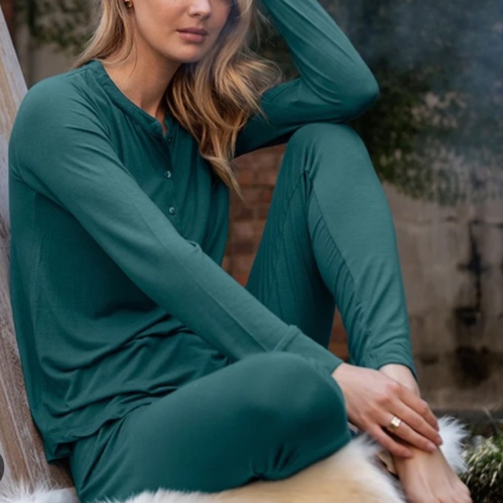 Women’s Teal Long-Sleeve Henley Lounge Set